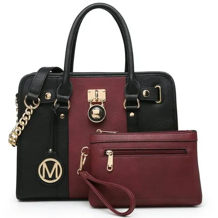 MKP Women Satchel Two tone Handbags Purses Top Handle Tote with Wallet 2pcs Bag Set