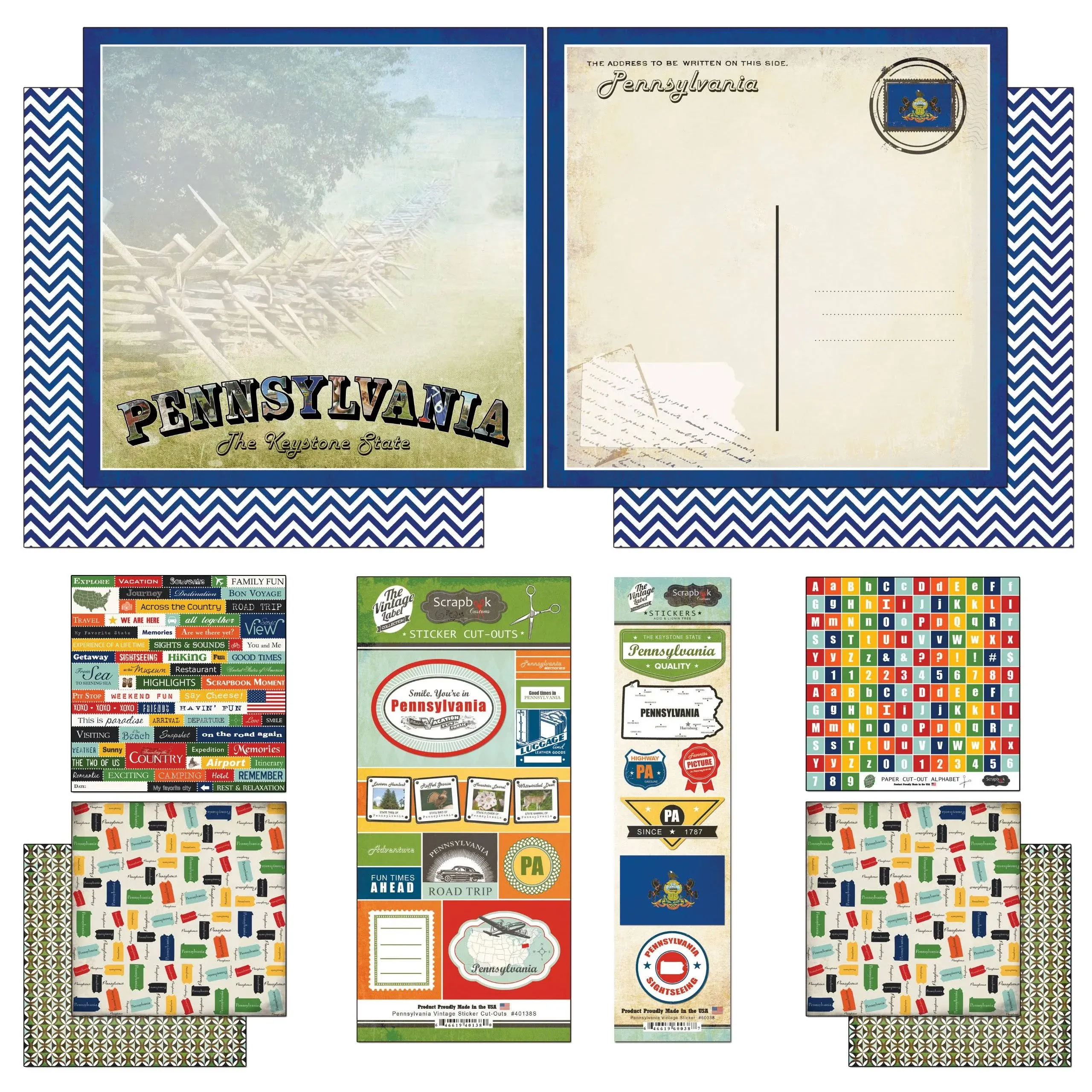 Scrapbook Customs Themed Paper and Stickers Scrapbook Kit, Pennsylvania Vintage