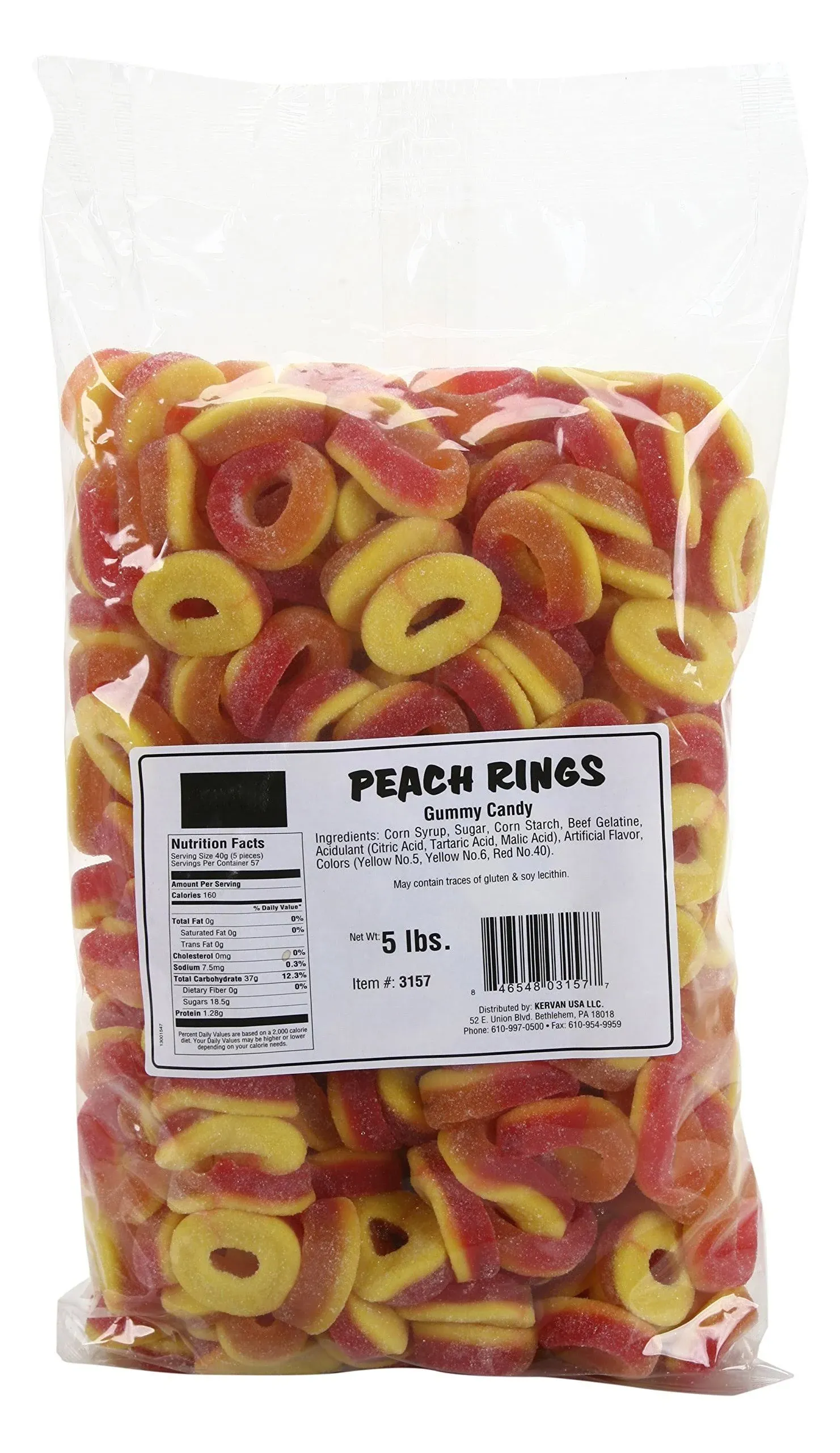 Kervan Candy Bebeto Peach Rings - Fruity, Soft, Sweet & Sour Gummy Candy Bulk for Kids, Gift Snacks and Parties - Peach Gummies Big Party Size Bag (5 lbs)