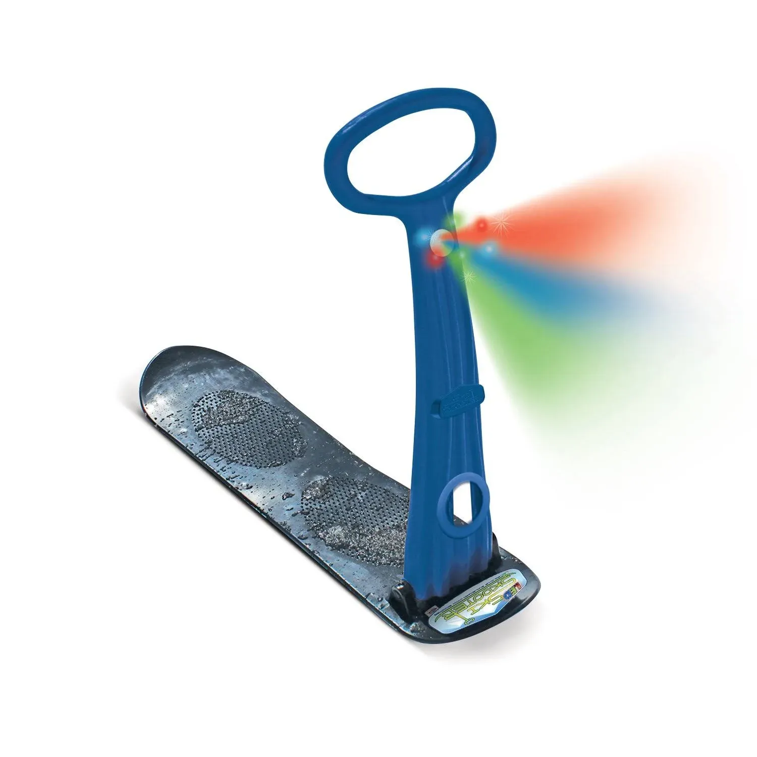 The Original LED Ski Skooter, Fold-up Snowboard Kick-Scooter for Use on Blue