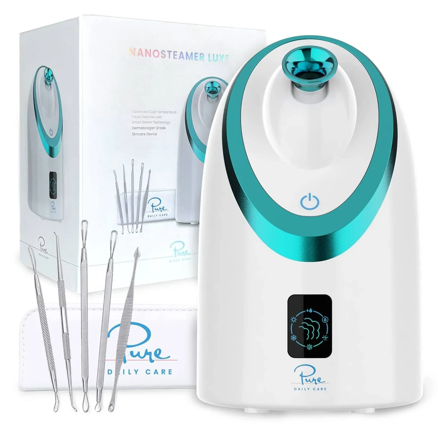 Nanosteamer Luxe by Pure Daily Care in White | Ionic Facial Steamer with Smart ...