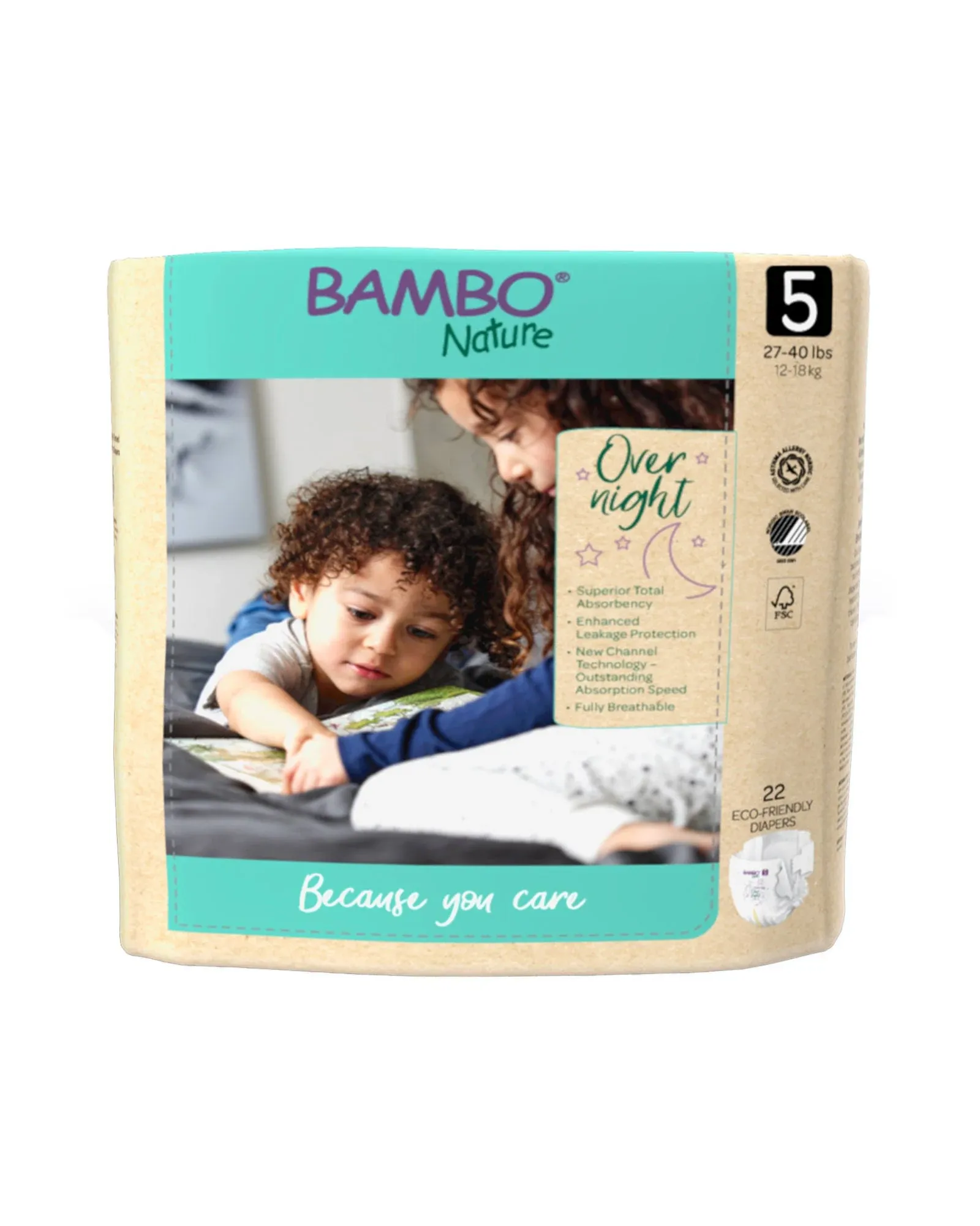 Bambo Nature Overnight Diapers, Size 5 22 Count