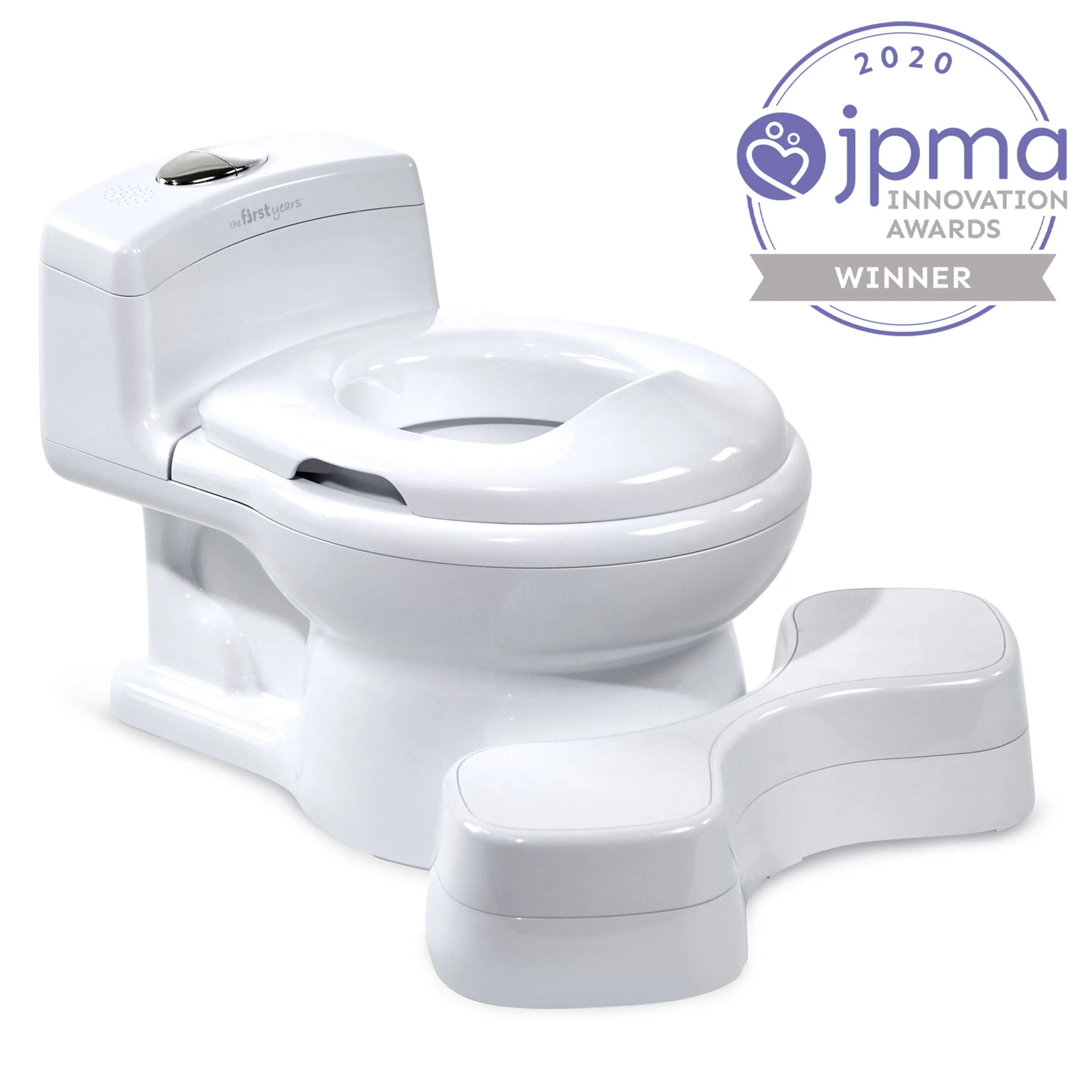 The First Years Super Pooper Potty Training Toilet Plus Potty Seat with Foot Rest — White — 2-in-1 Toddler Toilet Seat and Potty Chair