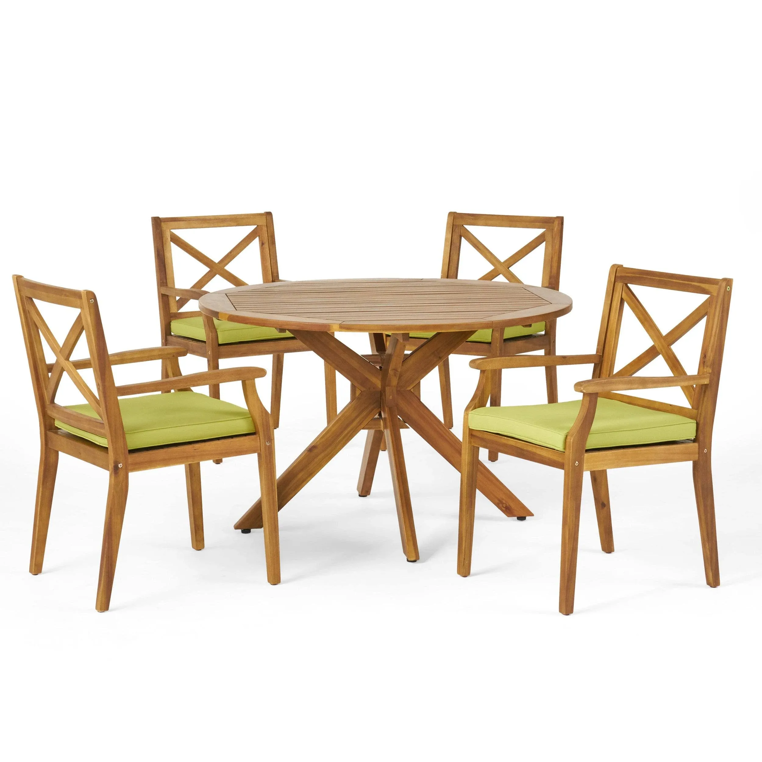 Jordan Outdoor 5 Piece Acacia Wood Dining Set Teak / Cream