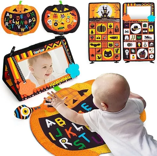 teytoy Halloween Baby Toys Tummy Time Mirror Black and White High Contrast Halloween Toys for Kids, Halloween Pumpkin Tummy Time Mat Infant Toys Newborn Toys 0-3 Months 4 6 9 12 Month Development Toysteytoy Halloween Baby Toys Tummy Time Mirror Black and