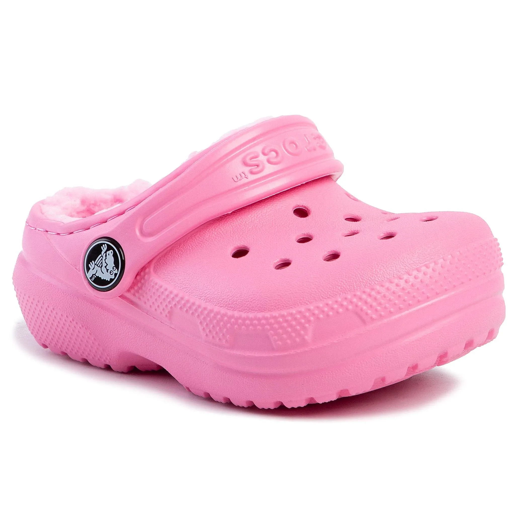 Crocs classic fuzz-lined clog (pink lemonade) kids