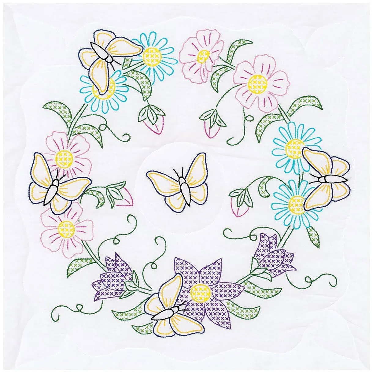 Stamped White Quilt Blocks  18  x 18   6pk  Butterfly Wreath