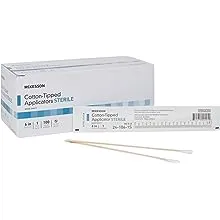 McKesson Cotton-Tipped Applicator Swabstick, Sterile, Wood Shaft, 6 in, 100 Count, 1 Pack