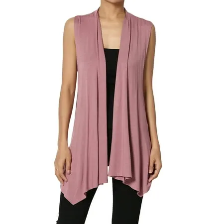 TheMogan Women s Long Vests Sleeveless Draped Lightweight Open Front Cardigan