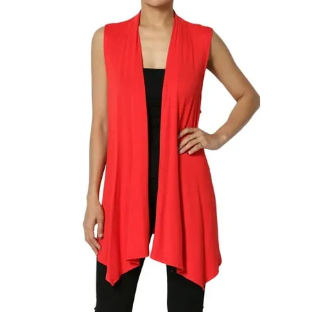 TheMogan Women s Long Vests Sleeveless Draped Lightweight Open Front Cardigan