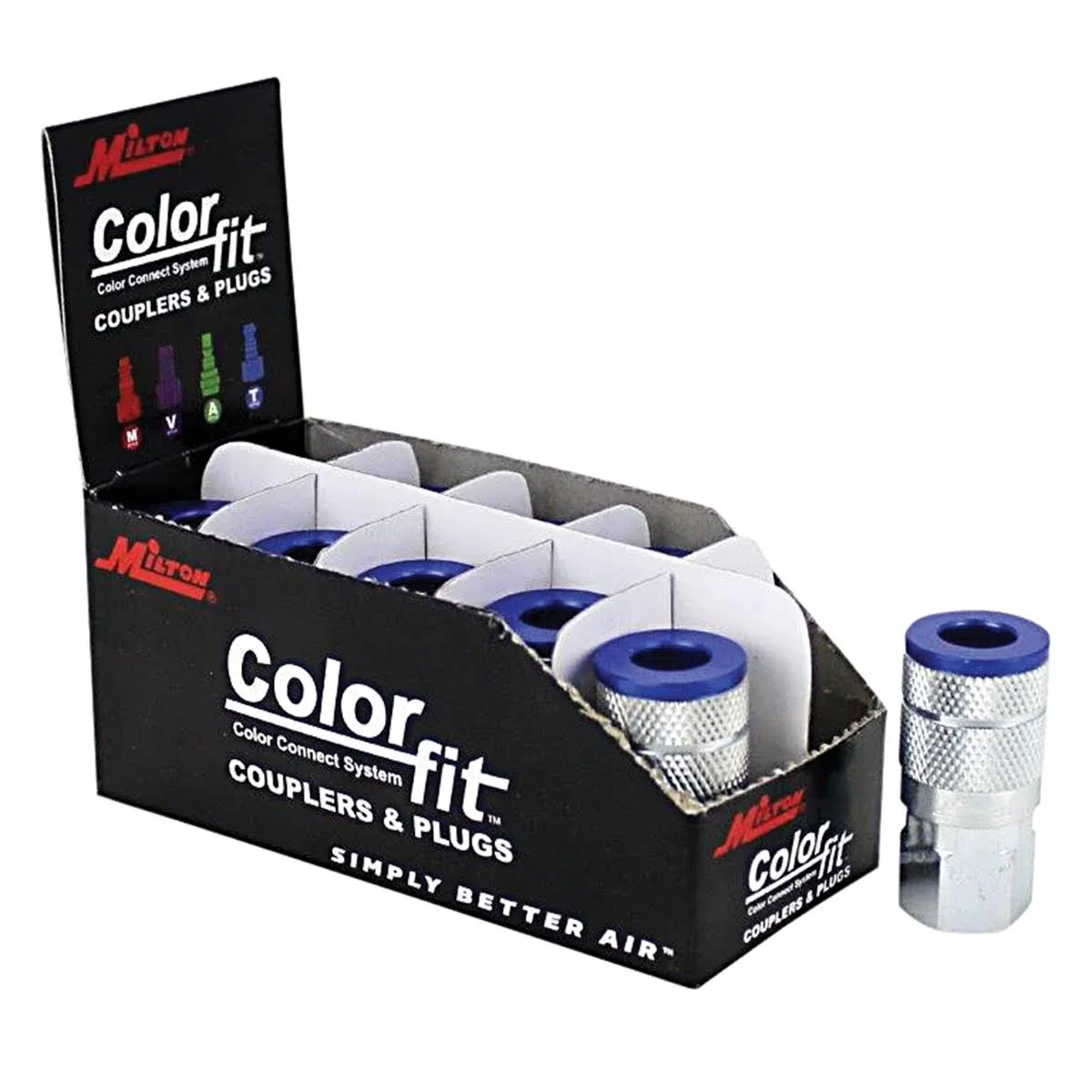 Milton 785TC ColorFit Couplers, T-Style Blue, 1/4" NPT female, Box of 10