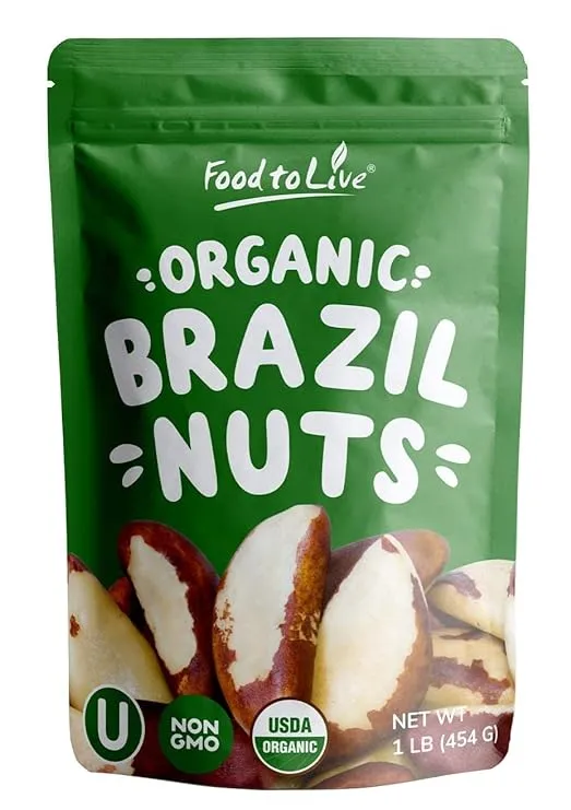 Food to Live Organic Dry Roasted Brazil Nuts, 1 Pound Non-GMO, Whole, Unsalted, Oven Roasted, No Oil Added, Vegan, Kosher. Good Source of Protein, Selenium and Fatty Acids. Crunchy Keto-Friendly