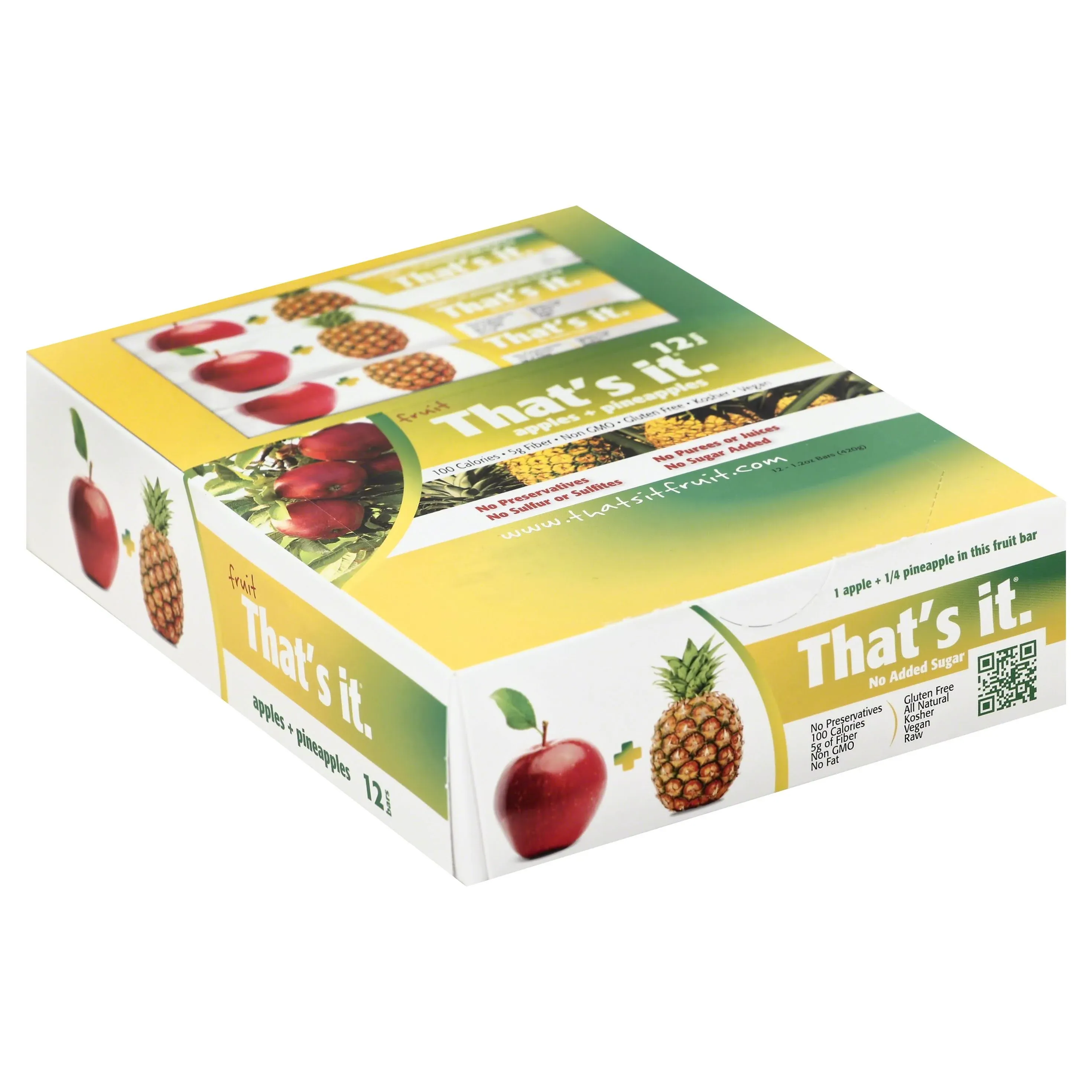 Fruit Bar, Apple + Pineapple, 12 Bars, 1.2 oz (35 g) Each