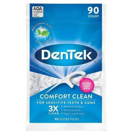 DenTek Comfort Clean Sensitive Gums Floss Picks, Soft & Silky Ribbon, 90 Count (Pack of 4)