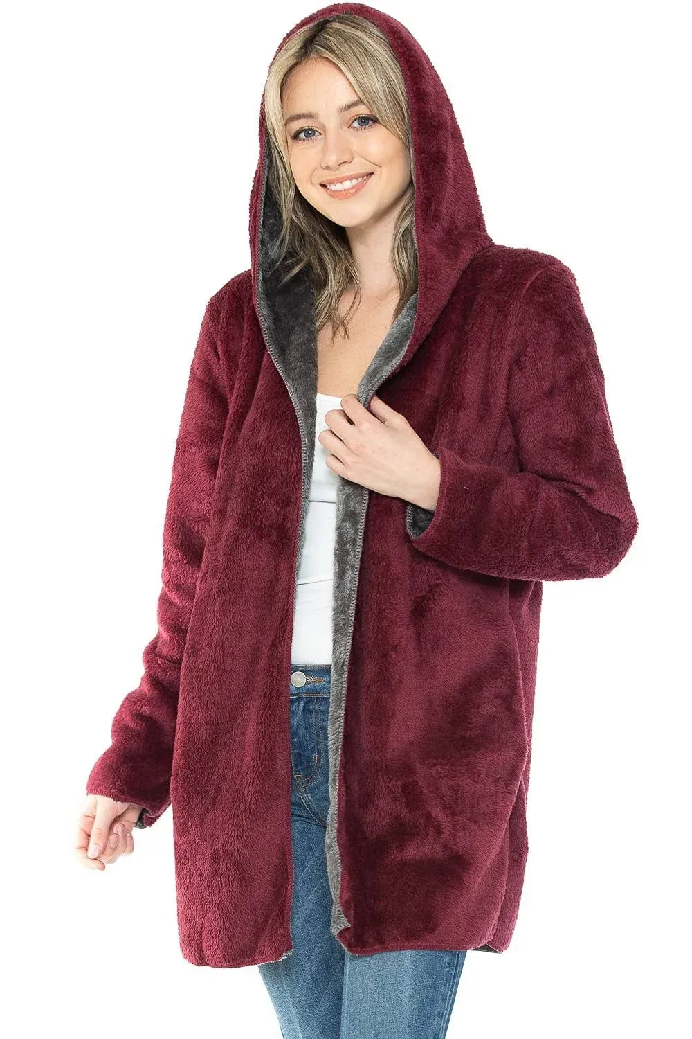 Safus Wearable Blanket Hoodie in Thick Fleece Jacket with Pocket - Burgundy ...