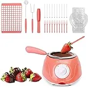 8.45oz Melting Fondue Set,MINI Electric Chocolate Melting Pot,Chocolate Fondue Fountain,Warmer Machine for Milk Chocolate,Cheese,Butter,Candy (Pink)