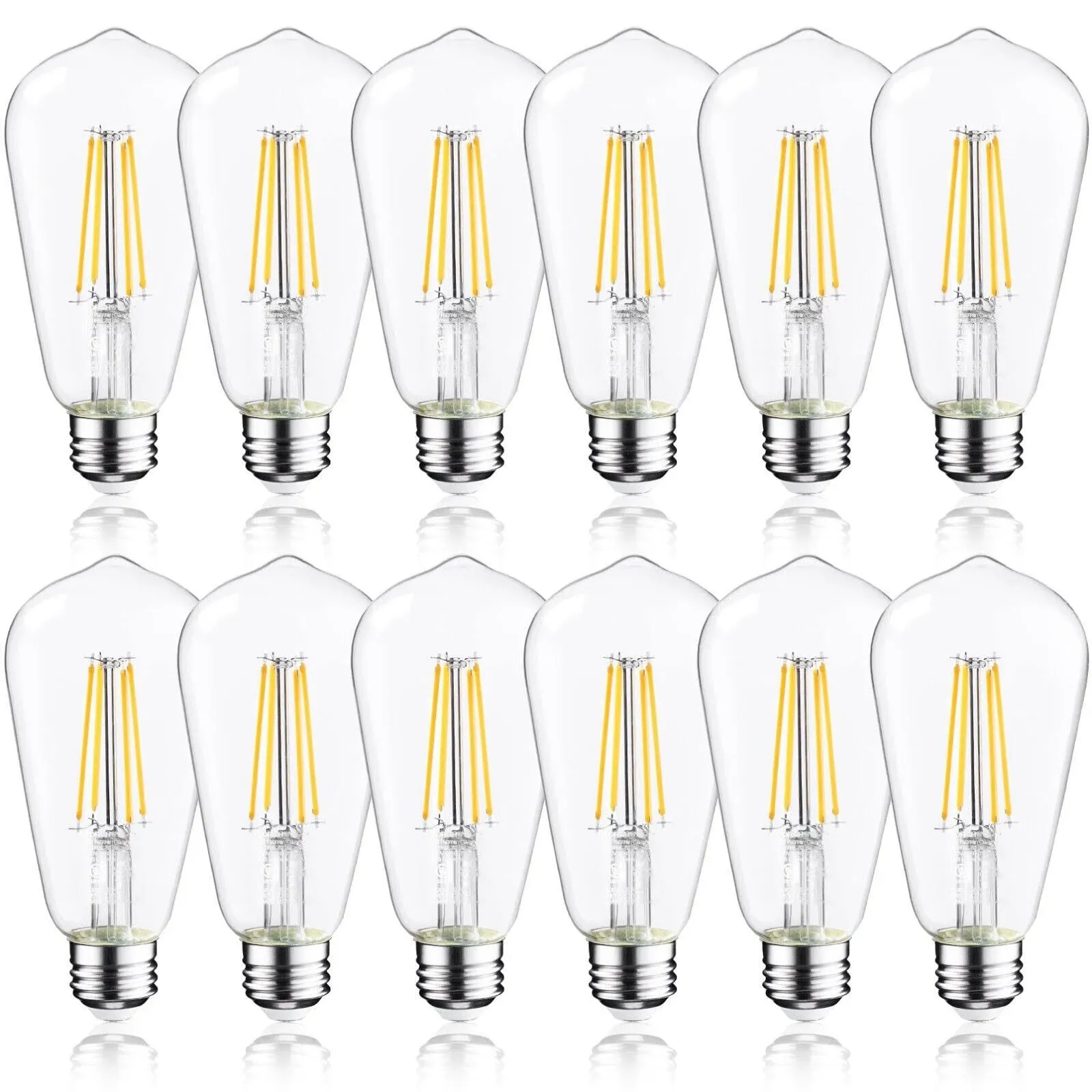 TORCHSTAR 12 Pack ST64/ST19 LED Bulb, Dimmable, 7W(75W Equivalent), Vintage Edison Filament Light Bulb, E26 Medium Base, Intdoor Decorative Light,