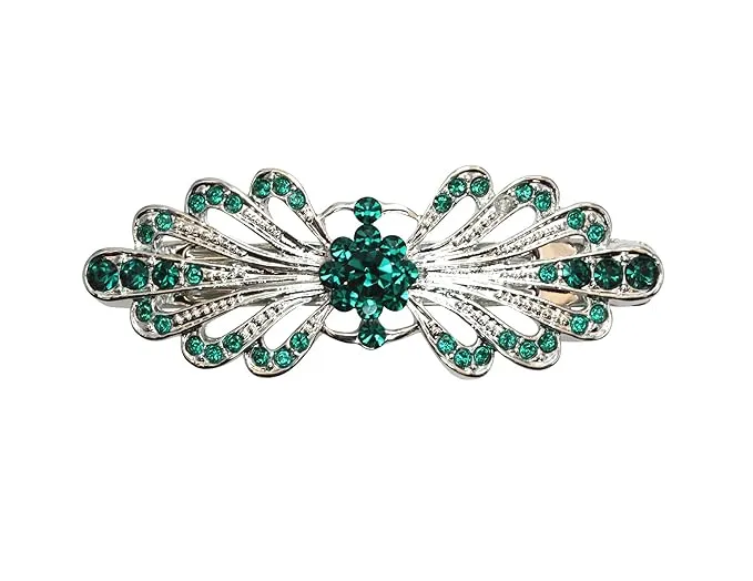 Faship Gorgeous Green Rhinestone Crystal Small Floral Hair Barrette Clip