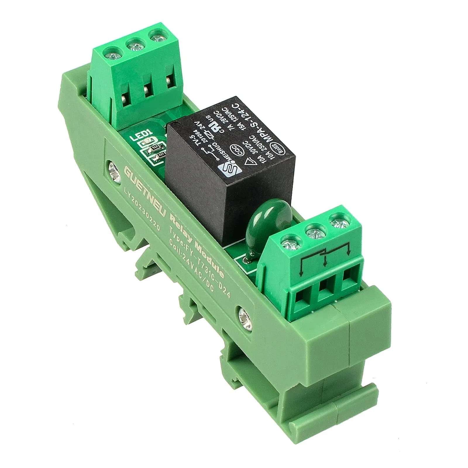 Relay Board, Relay Module 2 Channel 1 SPDT DIN Rail Mount 24V DC/AC Relay Module Board, Interface Relay Module (FY-T732C-D24)