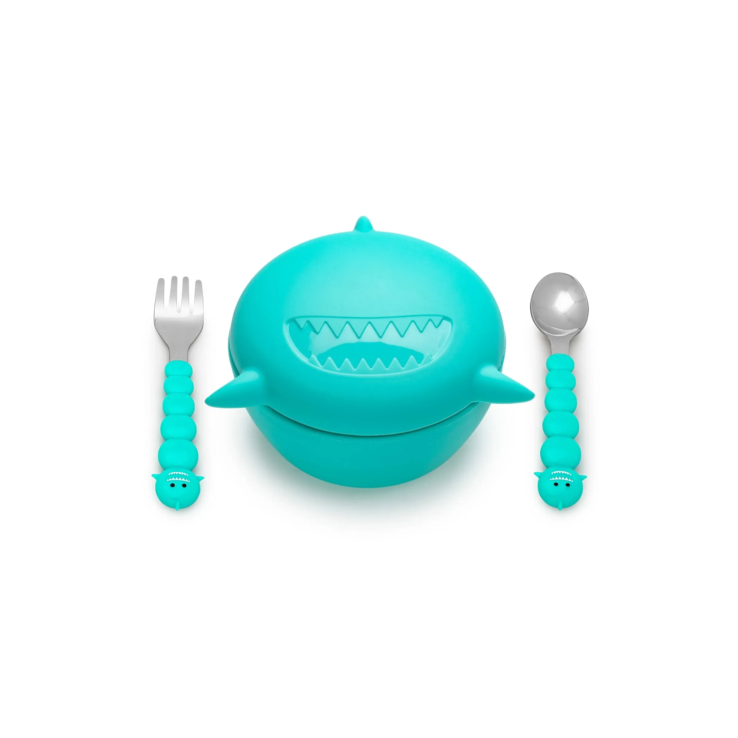 Silicone Bowl with Lid, Spoon and Fork - Shark