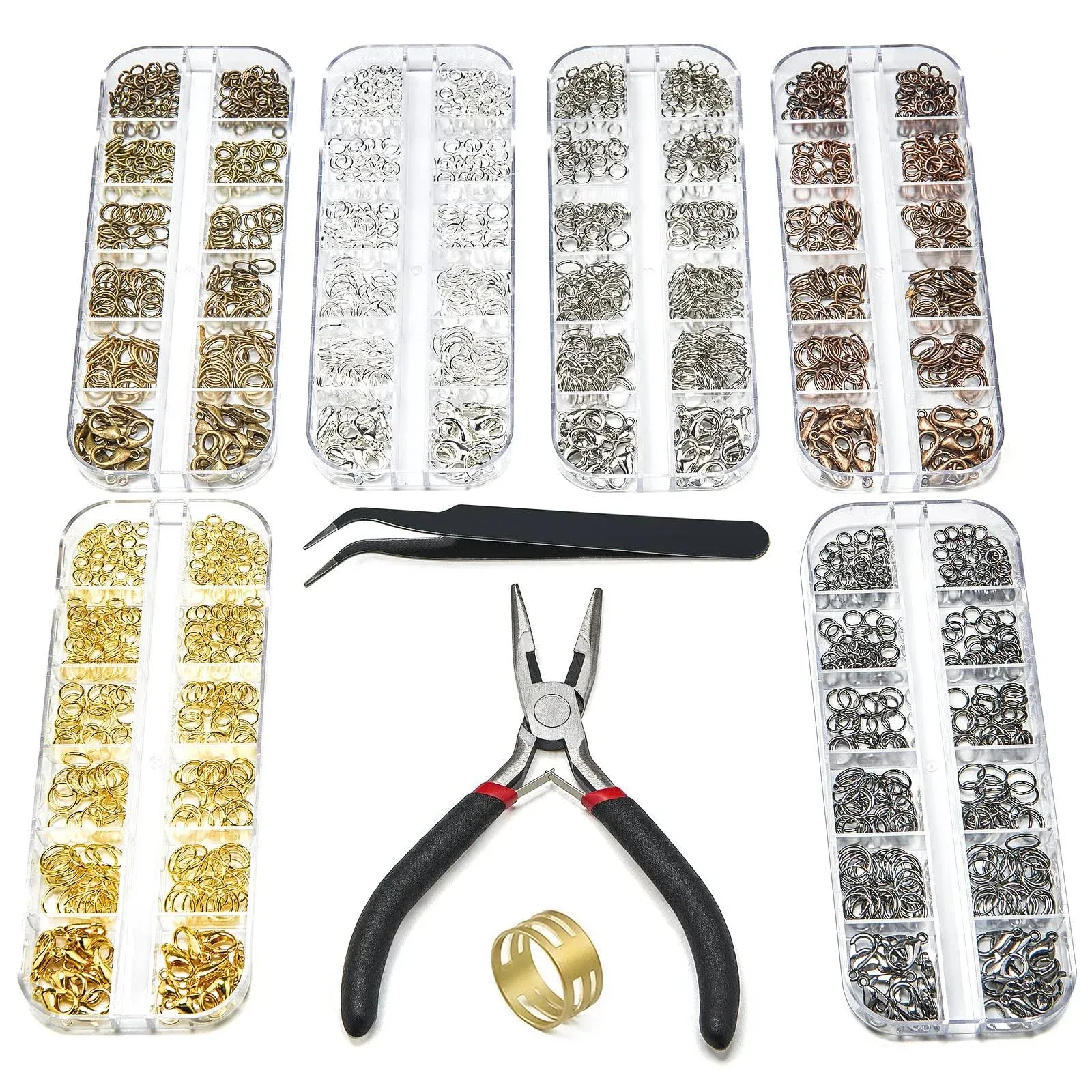 6boxes Jump Rings for Jewelry Making Supplies Kit, 2280pcs Jump Rings and Lobster Clasps Jewelry Findings Kit for Jewelry and Necklace Repair with Pli