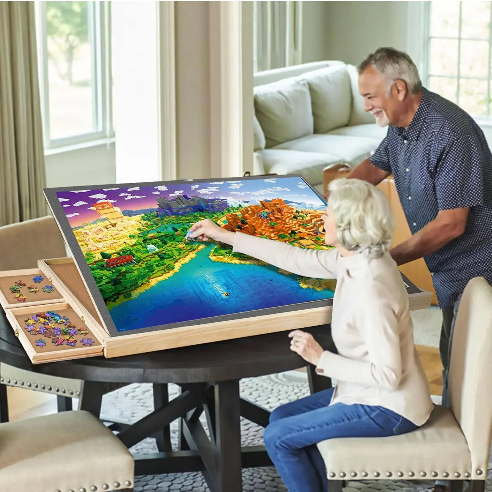 SUNCHARM 1500 Piece Puzzle Board, Puzzle Table with 4 Drawers and Cover 36” x 27 ...