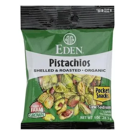 Eden Foods Organic Pocket Snacks - Pistachios - Shelled and Dry Roasted - 1 oz - Case of 12