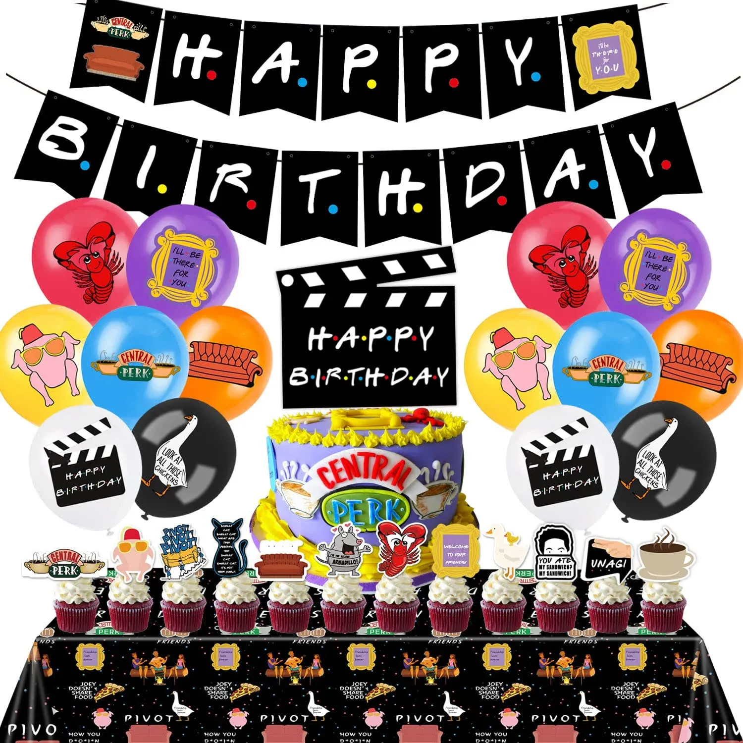 Teoy Friends Birthday Party Supplies, Party Decorations Set Include Banner, Tablecloth, Balloons, Cake Cupcake Toppers for TV Show Fans Party Decor