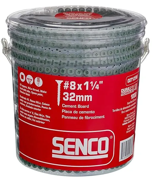 Senco 08T125W DuraSpin #8 x 1-1/4-inch, Cement Board Collated Screw, 1,000 Ct.