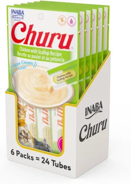 Inaba Cat Churu Puree Chkn Scallop 0.52Oz-6Ct - A Delicious and Nutritious Treat for Cats