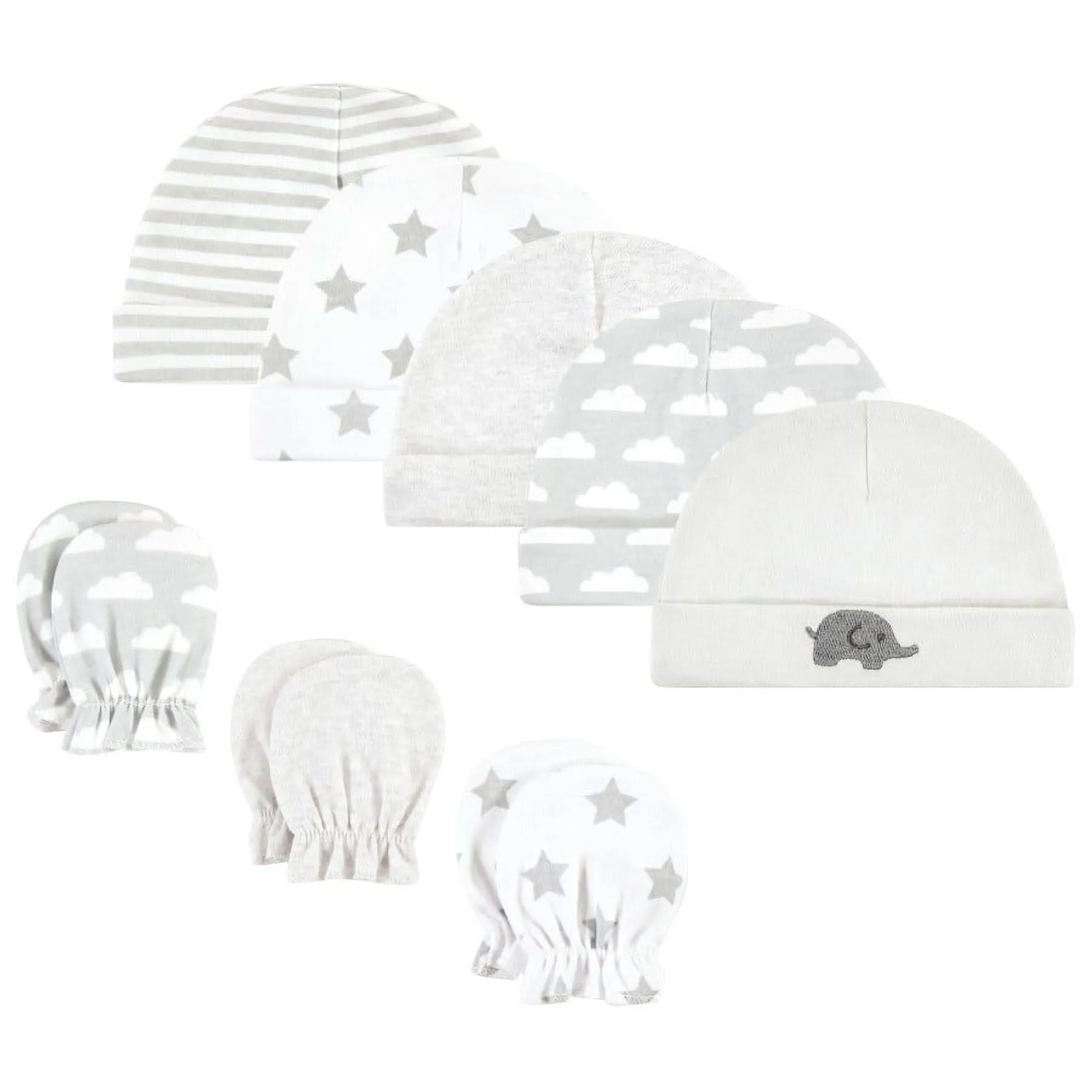 Hudson Baby Unisex Baby Cotton Cap and Scratch Mitten Set, Neutral Elephant, 0-6 Months