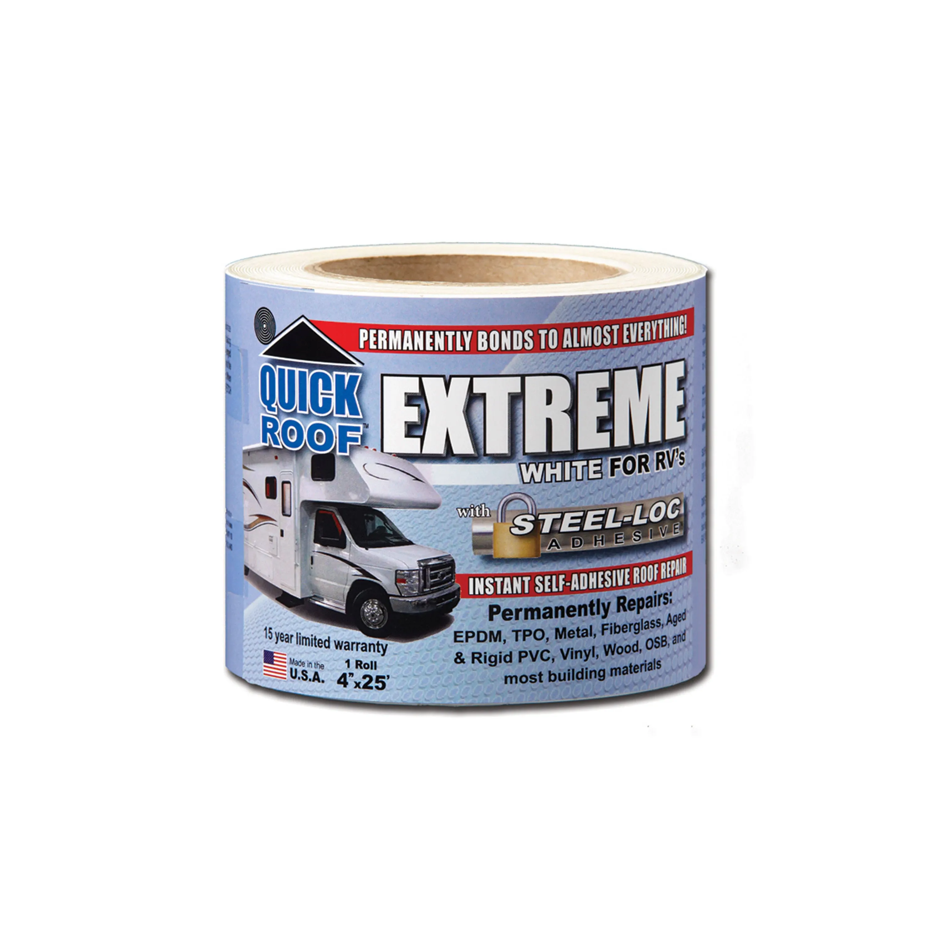 Cofair Products UBE425 Quick Roof Extreme With Steel-Loc Adhesive - 4&#034; x 25&#039;, Wh