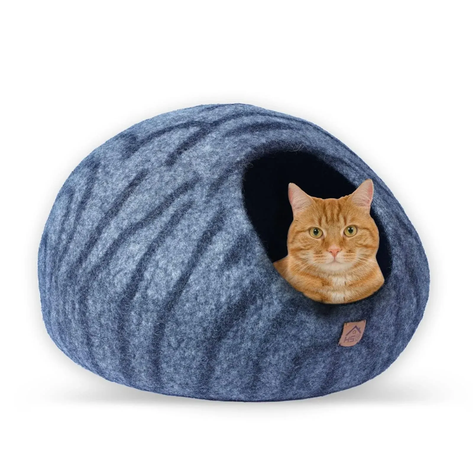 Haussimple Wool Cat Cave Bed for Large Cats, Pet Sleeping Bed Natural 100% Merino Wool - Plain Gray