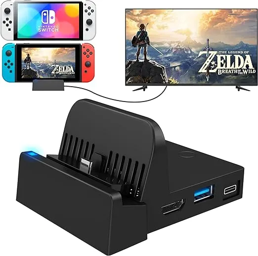 Ukor TV Docking Station for Switch - Portable Charging Stand and HDMI Adapter with Extra USB 3.0 Port, Replacement Charging Dock for Nintendo Switch