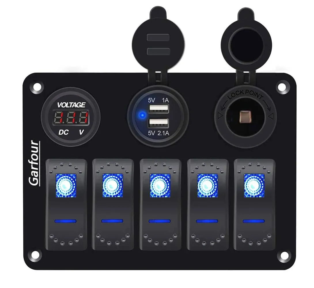 Garfour Waterproof Boat Rocker Switch Panel 3.1A Volt Dual USB Socket LED Light