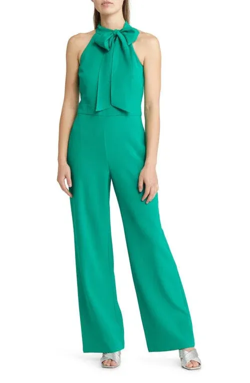 Vince Camuto Bow Neck Stretch Crepe Jumpsuit in Kelly