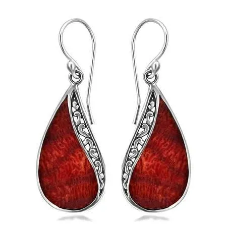 Shop LC Women Red Coral Drop & Dangle Statement Earrings Sterling Silver Celtic, Adult Unisex, Size: Medium, White