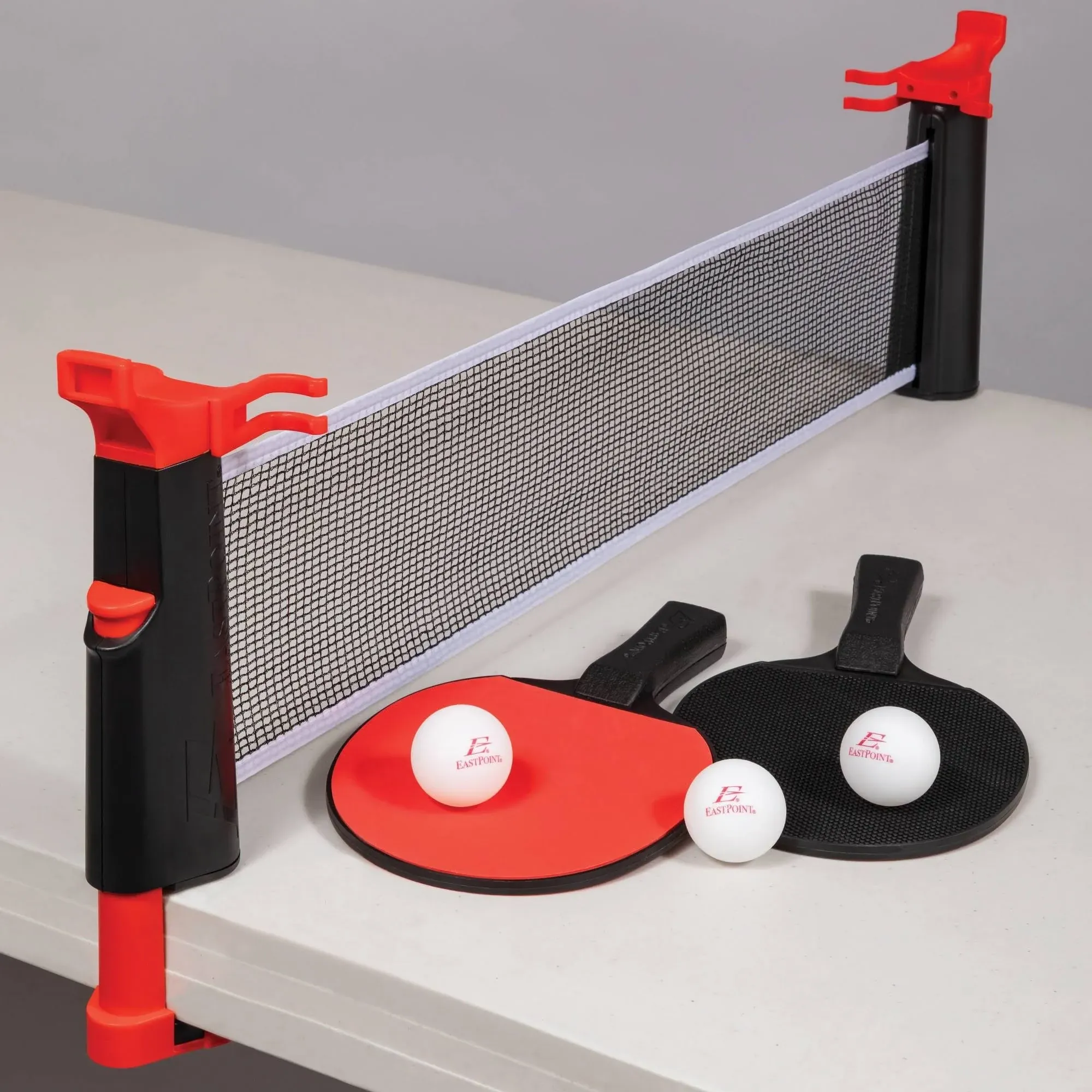 EastPoint Sports Everywhere Table Tennis Net & Paddle Set - Play Ping Pong Anywhere! Retractable Table Tennis Net fits Most Tables up to 60 inches Wide - 2 Table Tennis Paddles and 3 Ping Pong Balls