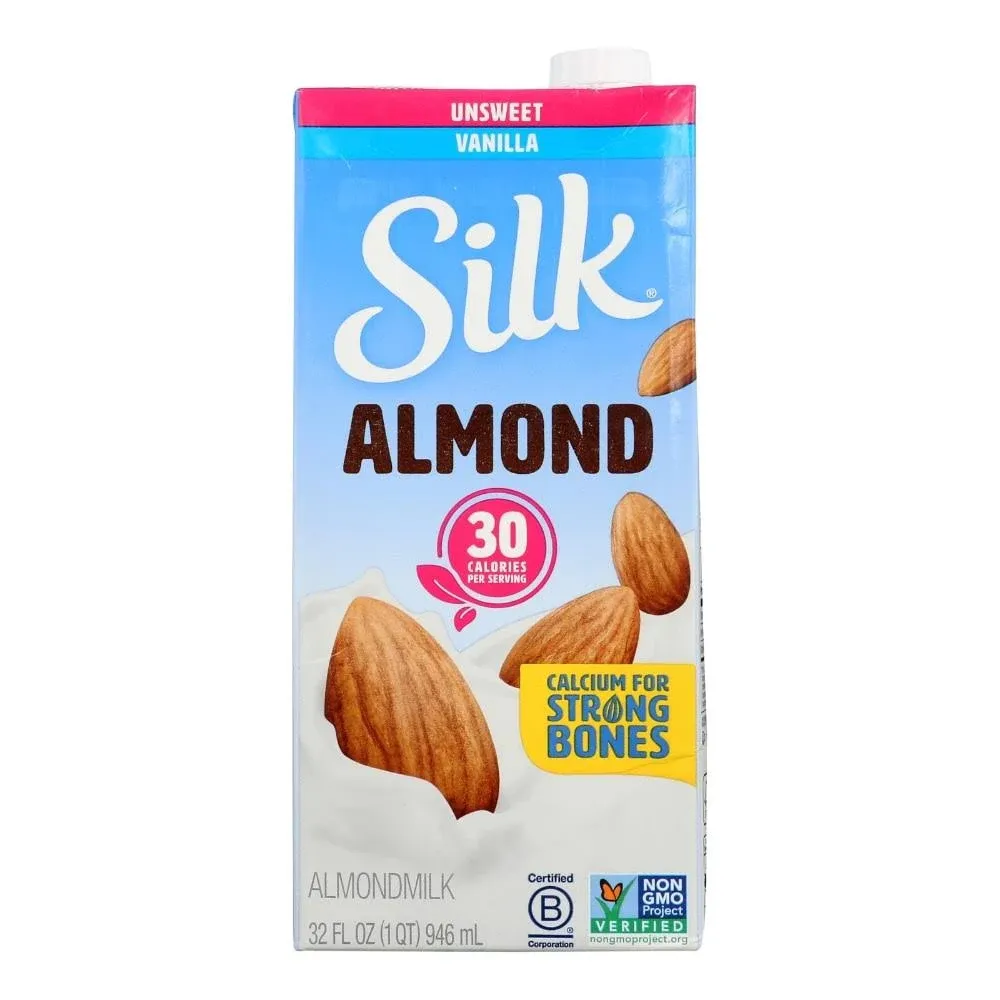 (Pack of 6) Silk Shelf-Stable Unsweetened Vanilla Almond Milk, 1 Quart