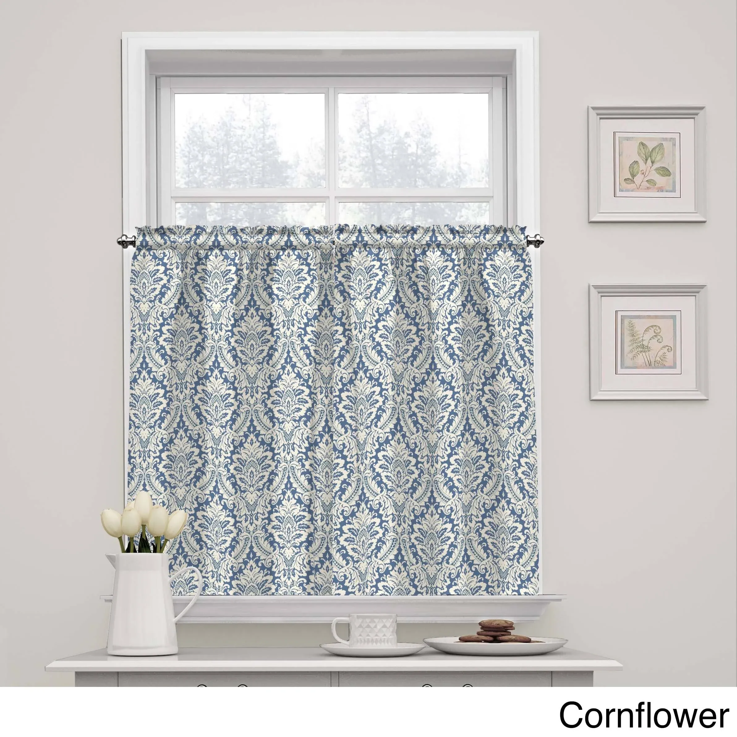 Waverly Donnington Short Cafe Tiers Rod Pocket Curtains for Kitchen and Bathroom, Double Panel, 52" x 36", Cornflower