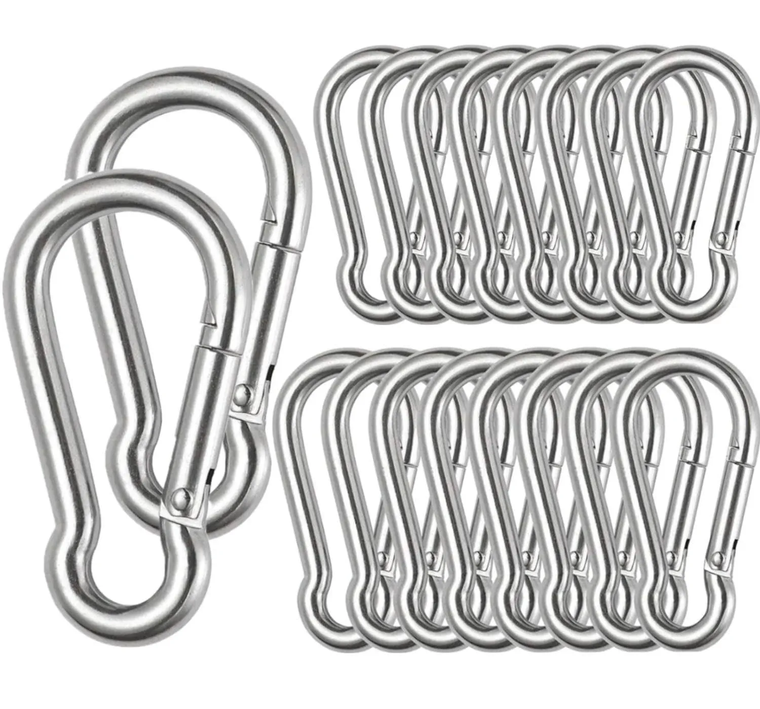 Stainless Steel Spring Snap Hook Carabiner M6 M8 M10 Heavy Duty Carabiner Clip Spring Clips Keychain 5/16 Inch Quick Links for Backpack, Hammocks, Camping, Swing(16/30/10PCS)