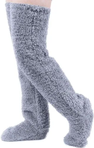 Over Knee High Fuzzy Socks Plush Slipper Stockings Furry Long Leg Warmers Winter Home Sleeping Socks