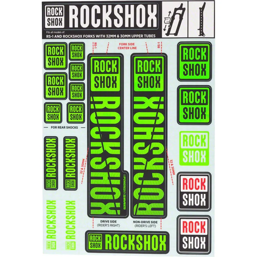 RockShox Decal Kit, 30/32mm, Green Color Matching