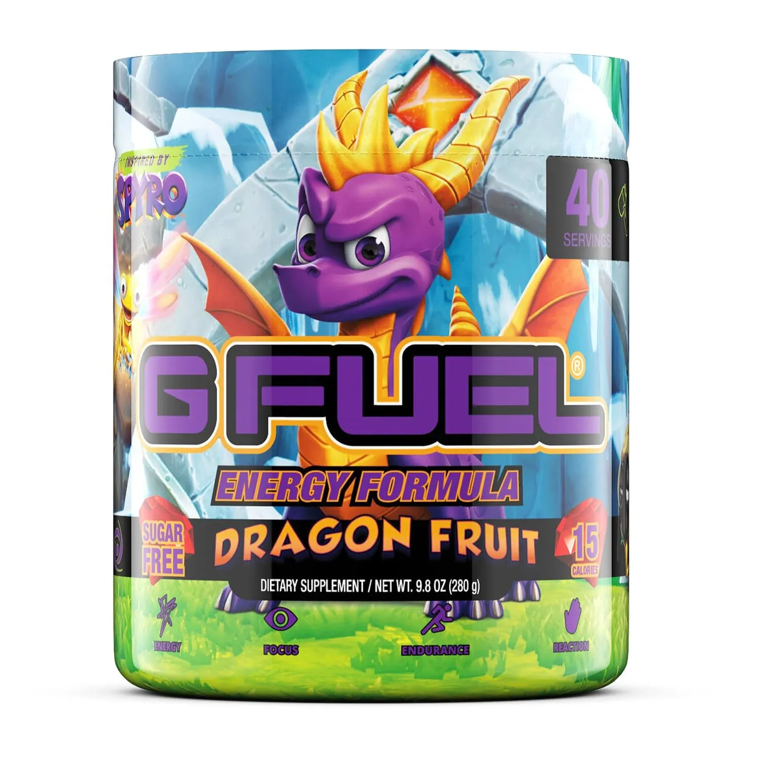 G Fuel Spyro the Dragon Energy Powder, Sugar Free, Clean Caffeine Focus Supplement, Water Mix, Dragon Fruit Flavor, Focus Amino, Vitamin + Antioxidants Blend - 9.8 oz (40 Servings)