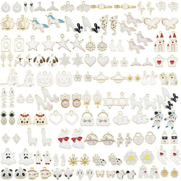 JJGQAZ Wholesales 80pcs(40PAIRS) Assorted Gold Plated WHITE Theme Enamel Dain...