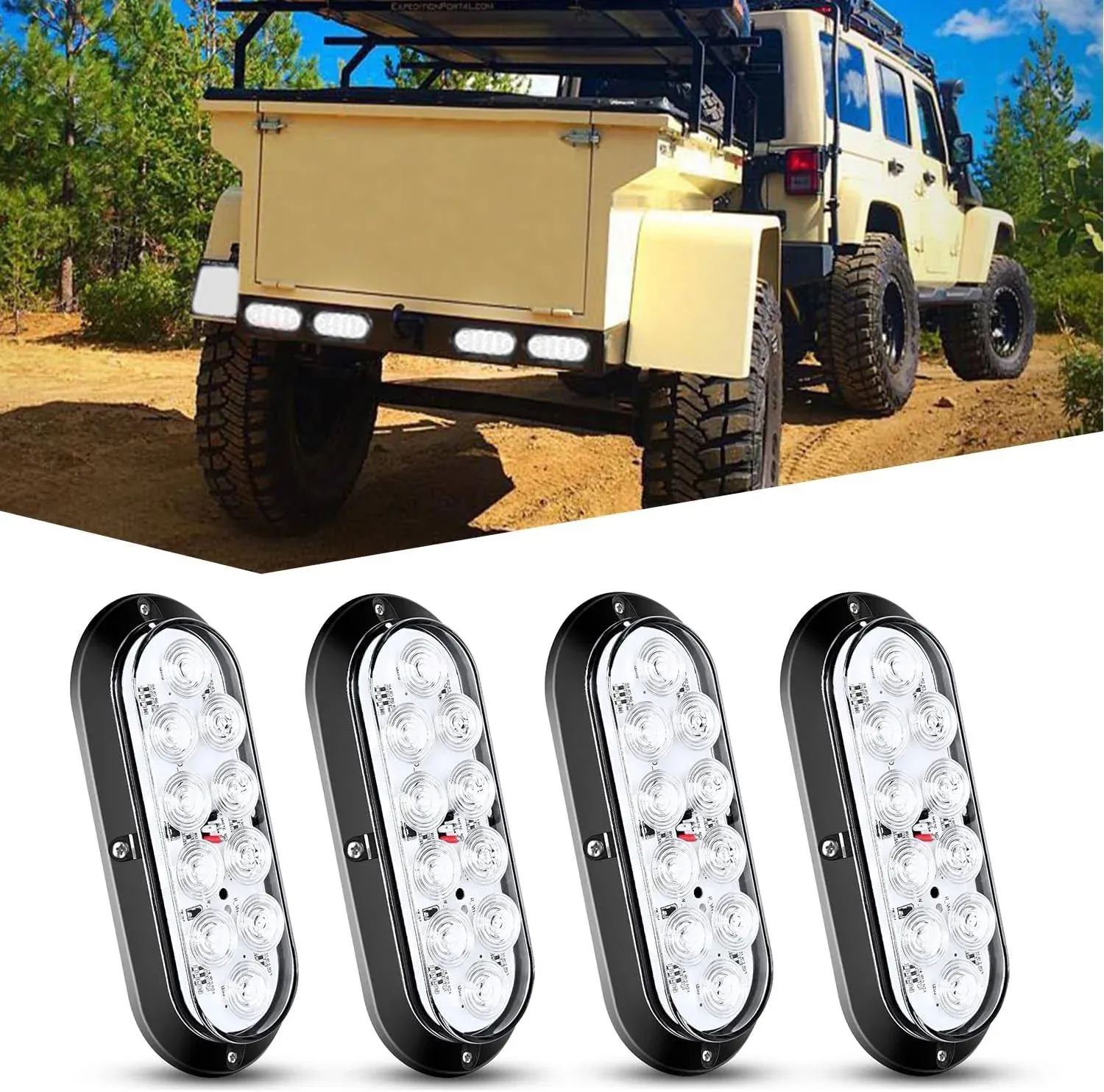 Nilight 6Inch Oval White LED Trailer Tail Light 4PCS 10 LED Waterproof Reverse Back Up Surface Mount Trailer Lights for Truck RV Boat Bus Lorry Camper Van Caravan