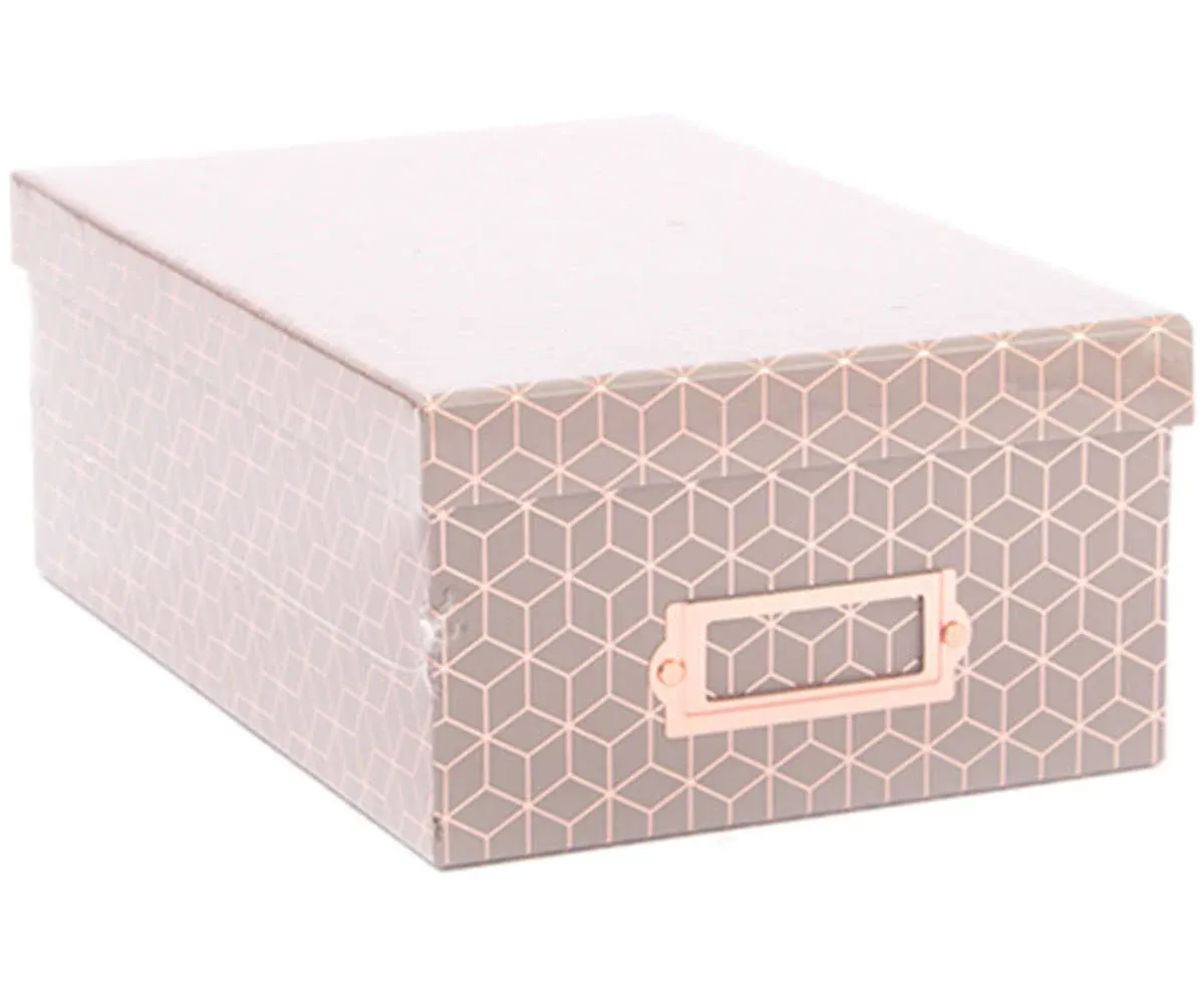 Darice Photo Box With Bookplate 11X7.375 X4.375&#034; Gray Geo w/Rose Gold Foil