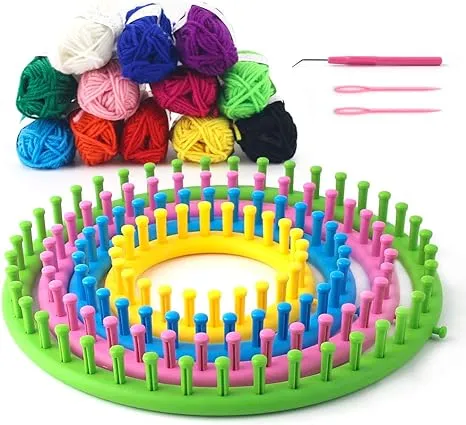 VGOODALL 19PCS Round Knitting Loom Set, Circular Loom Set with 12 Skeins Acrylic Yarn Basic Knitting Crochet Supplies for Hat Scarf Shawl Sweater Sock Knitter