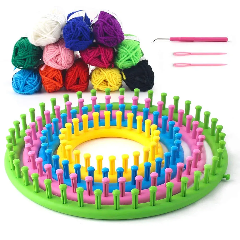 VGOODALL Round Knitting Loom Set Circular Loom Set with 12 Skeins Acrylic Yarn ...