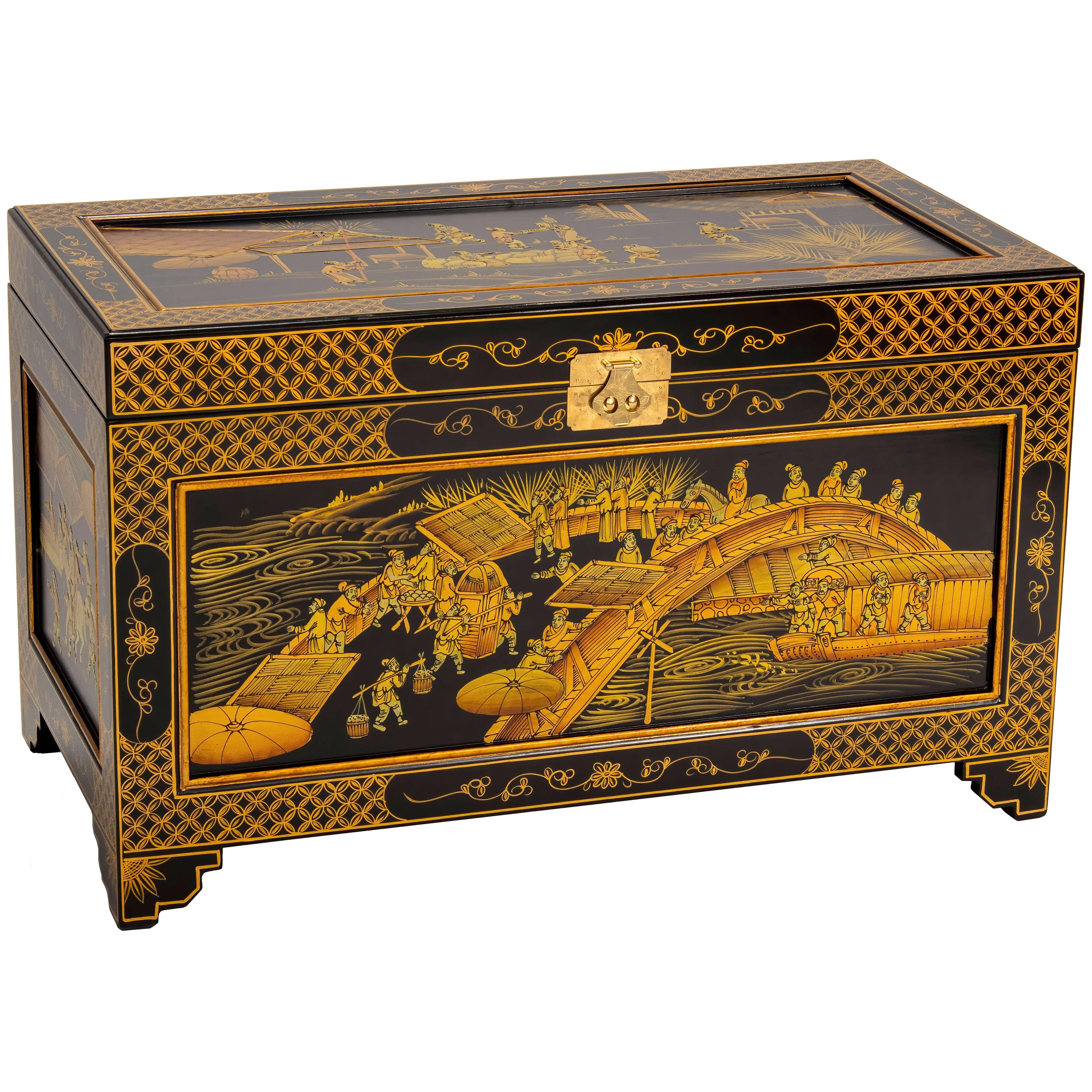 Red Lantern Hand Crafted Artisanal Black Lacquer Trunk - Ching Ming